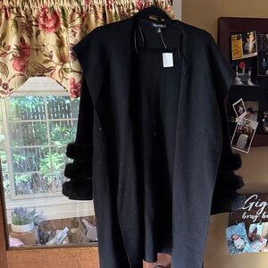 Saks Fifth Avenue Black Sweater with Fur Accents